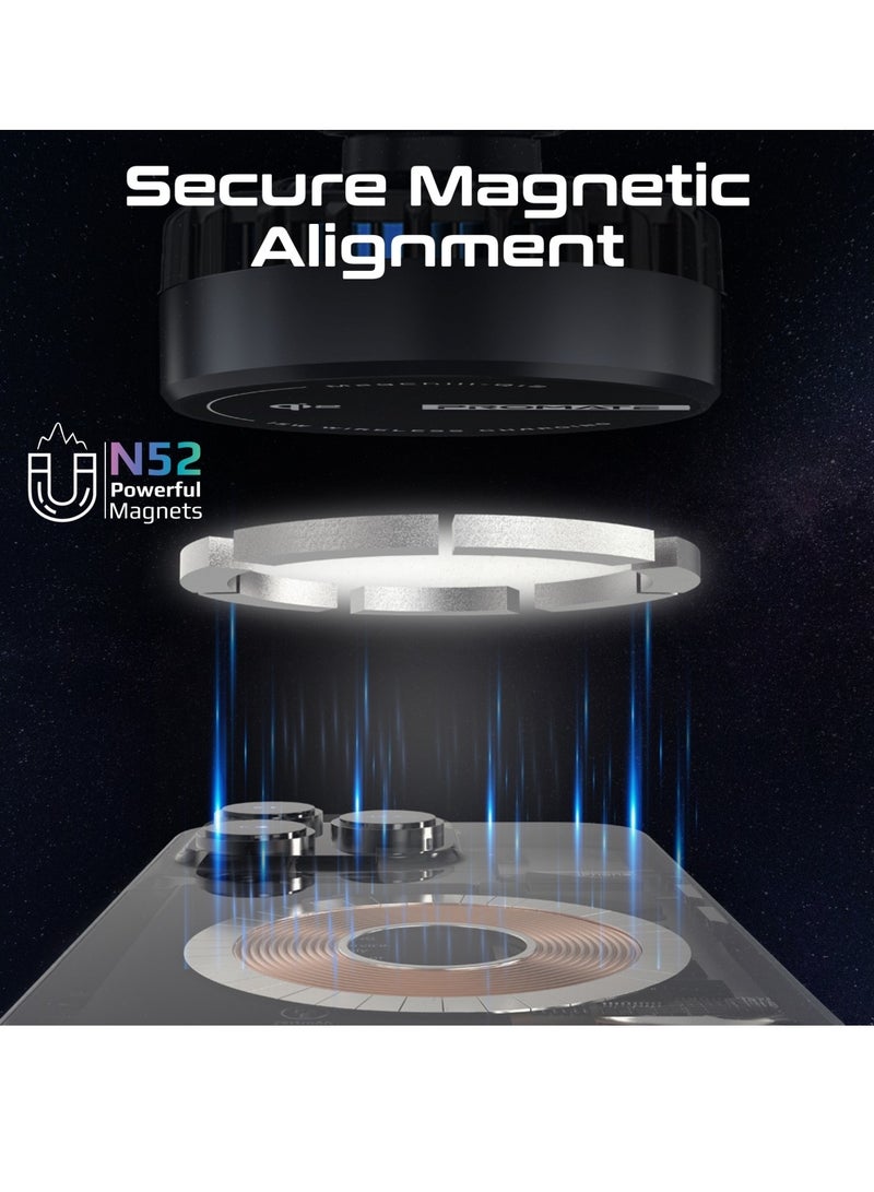 PROMATE MagSafe 15W Qi2 Car Wireless Charger, Semiconductor Cooling, Mount with 360° Rotatable Design, Triple Mounting Options, FOD Safety, Charge Protection, Strong Magnetic Hold, for iPhone 17/17 Pro Max, Samsung S26 Ultra & Smartphones, MagChill- Qi2 Black - Image 5