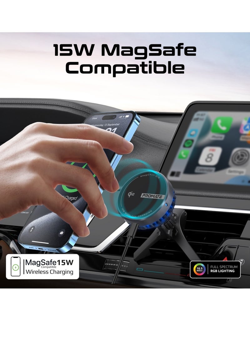 PROMATE MagSafe 15W Qi2 Car Wireless Charger, Semiconductor Cooling, Mount with 360° Rotatable Design, Triple Mounting Options, FOD Safety, Charge Protection, Strong Magnetic Hold, for iPhone 17/17 Pro Max, Samsung S26 Ultra & Smartphones, MagChill- Qi2 Black - Image 2