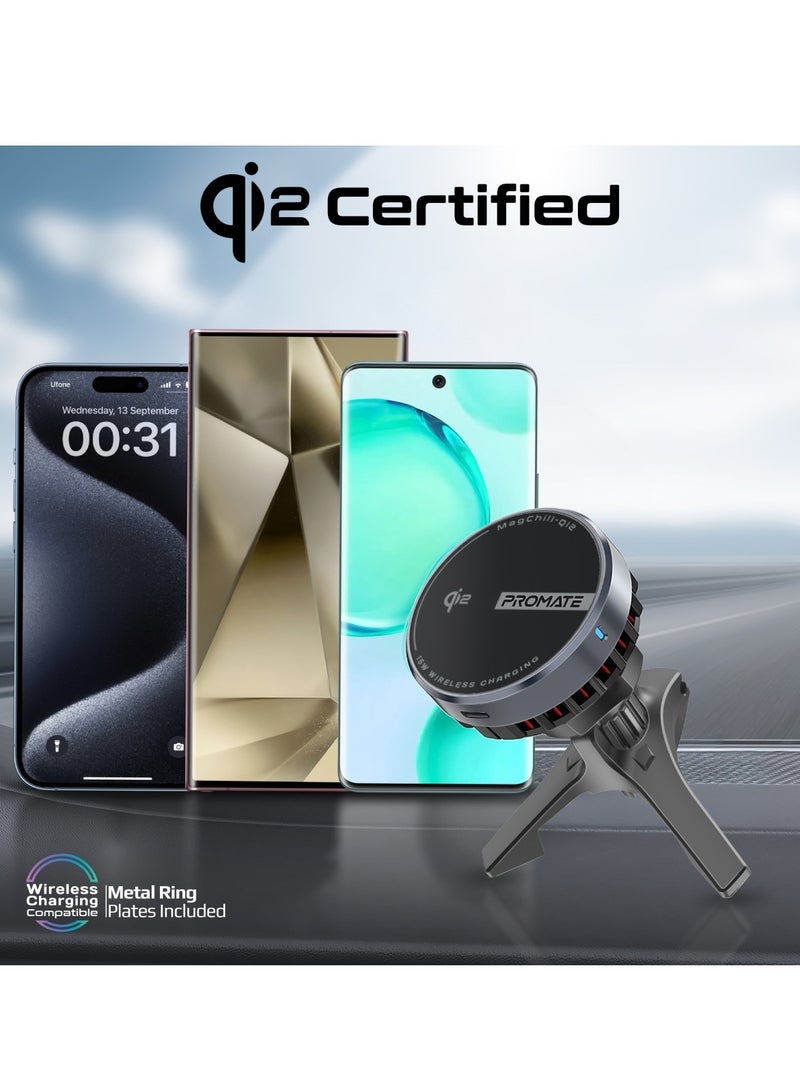 PROMATE MagSafe 15W Qi2 Car Wireless Charger, Semiconductor Cooling, Mount with 360° Rotatable Design, Triple Mounting Options, FOD Safety, Charge Protection, Strong Magnetic Hold, for iPhone 17/17 Pro Max, Samsung S26 Ultra & Smartphones, MagChill- Qi2 Black - Image 3