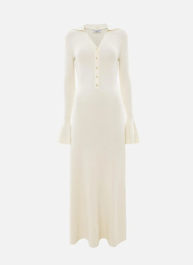 Lichi Rib-knit maxi dress with voluminous cuffs and button fastening
