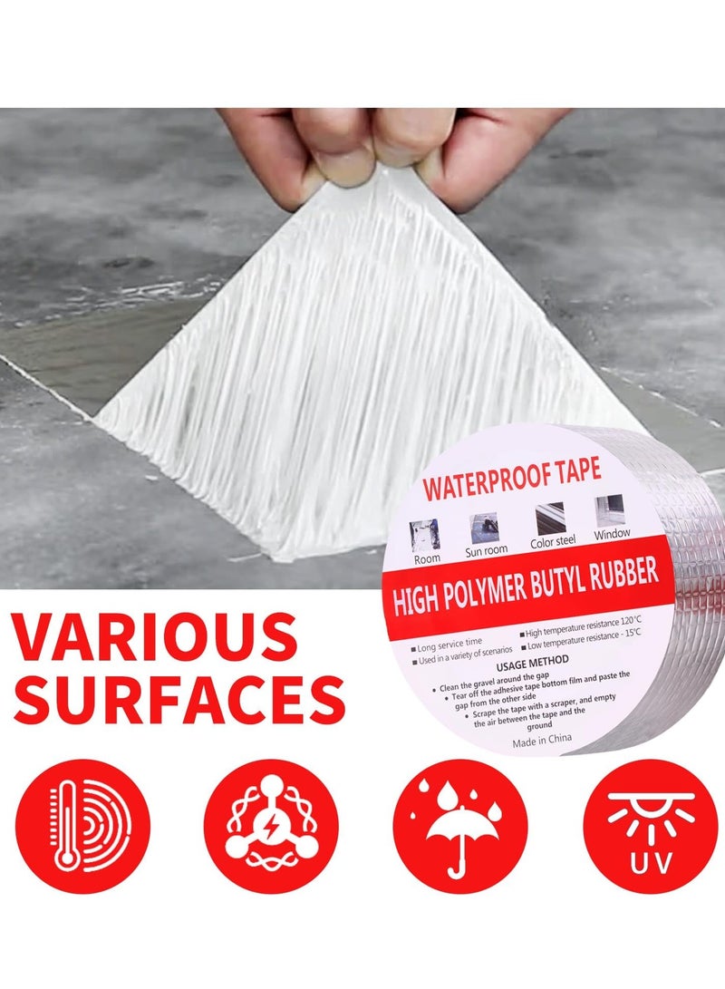 KASTWAVE Butyl Waterproof Fireproof Tape, 2 Rolls 2" X 16.4'L - Plumbers Tape and Aluminum Tape for RV Repair, Boat, Pipe Sealing, Window, Roof Leak Repair, PVC Ducts, Cement Floors  - Image 2