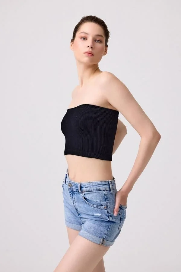 COTTONHILL Premium - Women's Black Seamless Strapless Crop Top Bustier