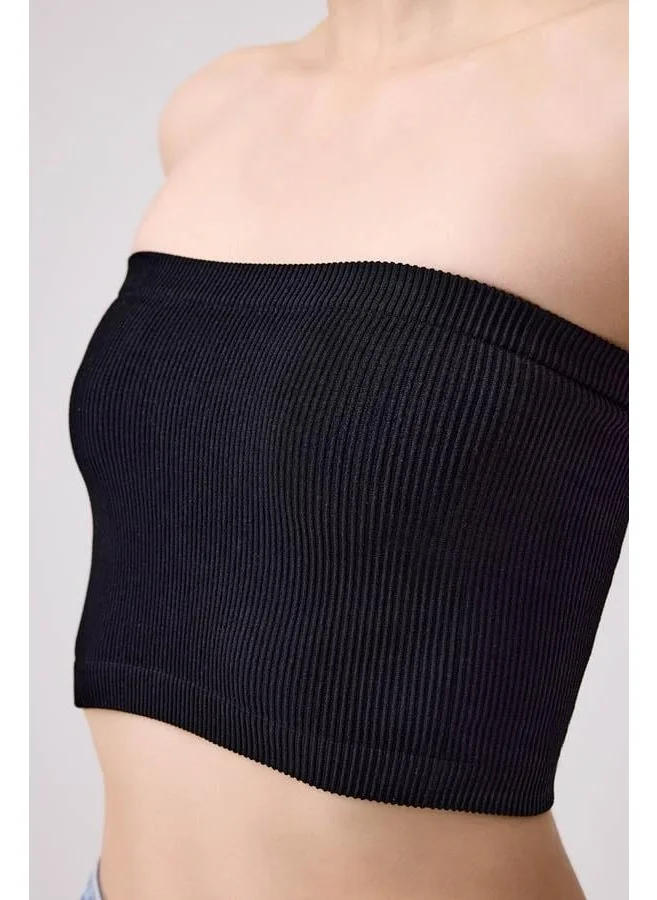 كوتن هيل Premium - Women's Black Seamless Strapless Crop Top Bustier