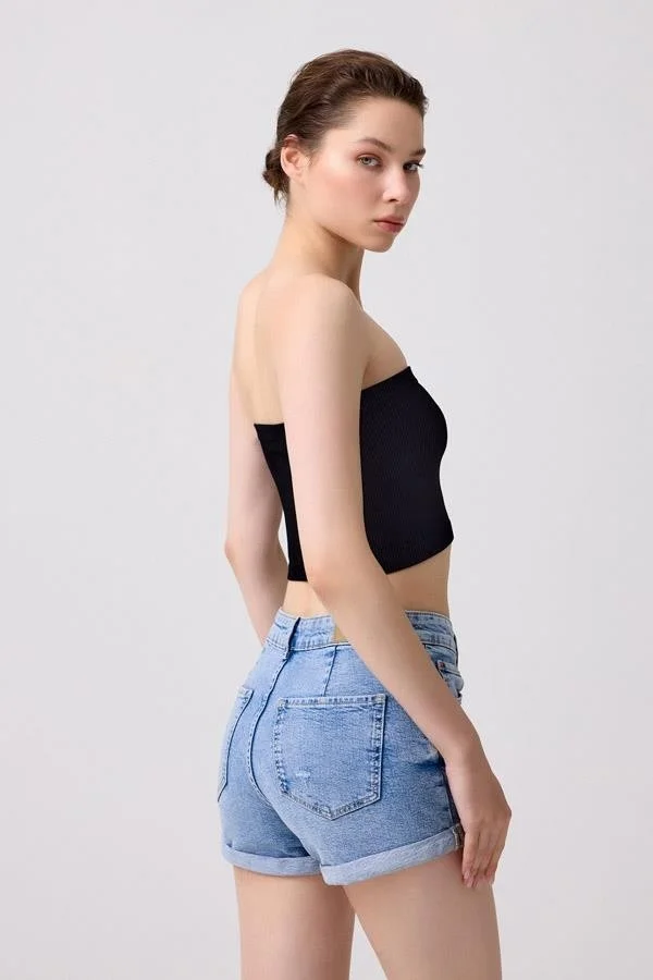 COTTONHILL Premium - Women's Black Seamless Strapless Crop Top Bustier