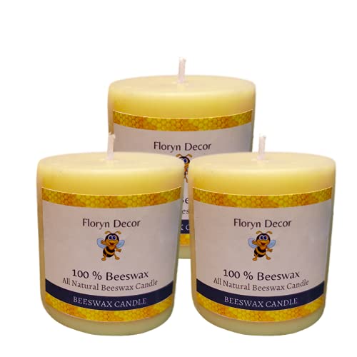 Floryn Decor® Beeswax Pillar Candle | Natural Beeswax Candle | Size 2 by 2 | Unscented | Set of 3 - Image 1