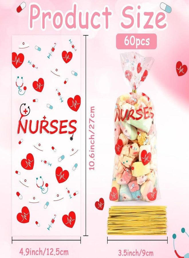 Linsuminn Nurse Gift Bag, Nurses Week Gifts, 60 PCS Nursing Cellophane Treat Bags, Clear Nurses Candy Goodie Cookie Bags with Twist Ties for National Nurse Day Nursing Graduation Congrats Party Favors Supplies - Image 2