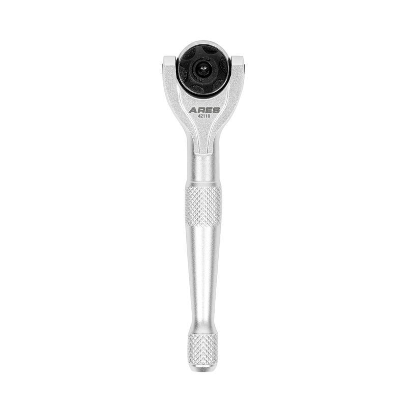 ARES ARES 42110 – Silver 1/4-Inch Drive 90-Tooth Mini Swivel Head Ratchet - 250 Degree Swivel with Detent Ball for Socket Retention – 4 Degree Sweep for Tight Spaces  - Image 5