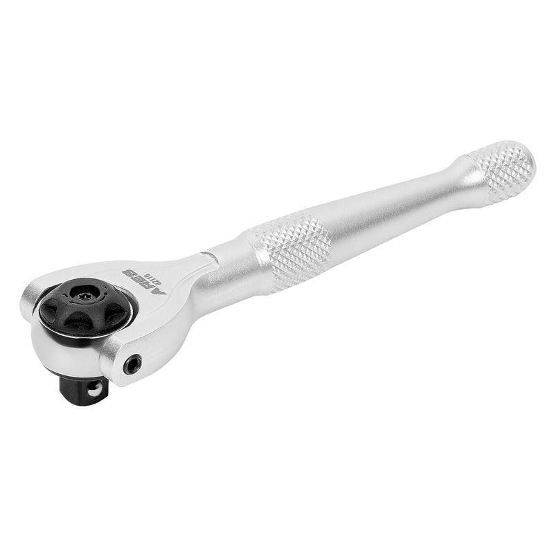 ARES ARES 42110 – Silver 1/4-Inch Drive 90-Tooth Mini Swivel Head Ratchet - 250 Degree Swivel with Detent Ball for Socket Retention – 4 Degree Sweep for Tight Spaces  - Image 1