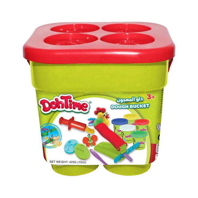 DohTime Play Dough Set - Rainbow Colors Dough Bucket, Creative Shapes, 425g for Ages 3+ with Tools - Image 1