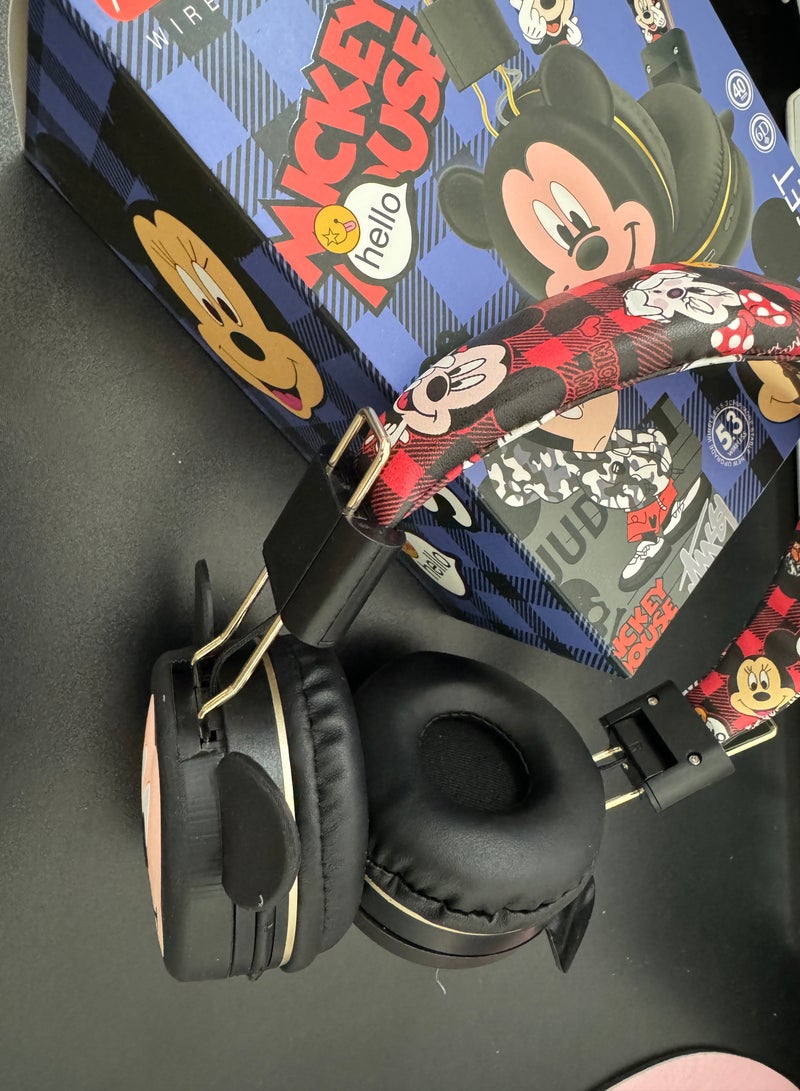 Mickey Black Mickey Mouse Pattern Children's Bluetooth Wireless Headphones, Children's Noise Cancelling Folding Earphones, Children's Stereo Headphones for TF Card, Mobile Phone, Tablet - Image 4