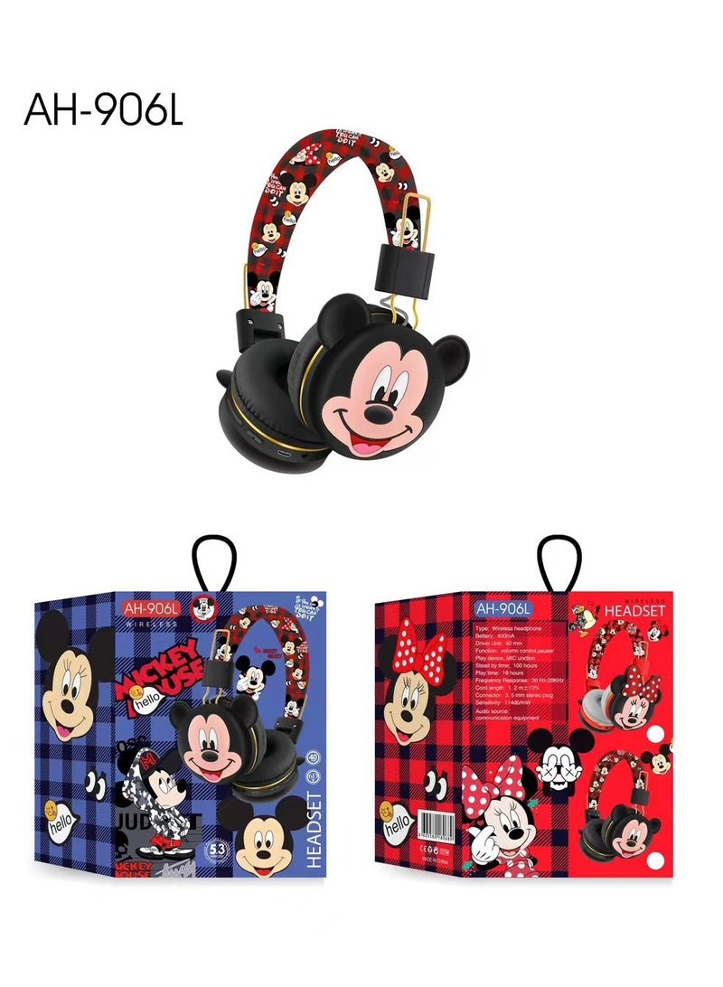 Mickey Black Mickey Mouse Pattern Children's Bluetooth Wireless Headphones, Children's Noise Cancelling Folding Earphones, Children's Stereo Headphones for TF Card, Mobile Phone, Tablet - Image 1