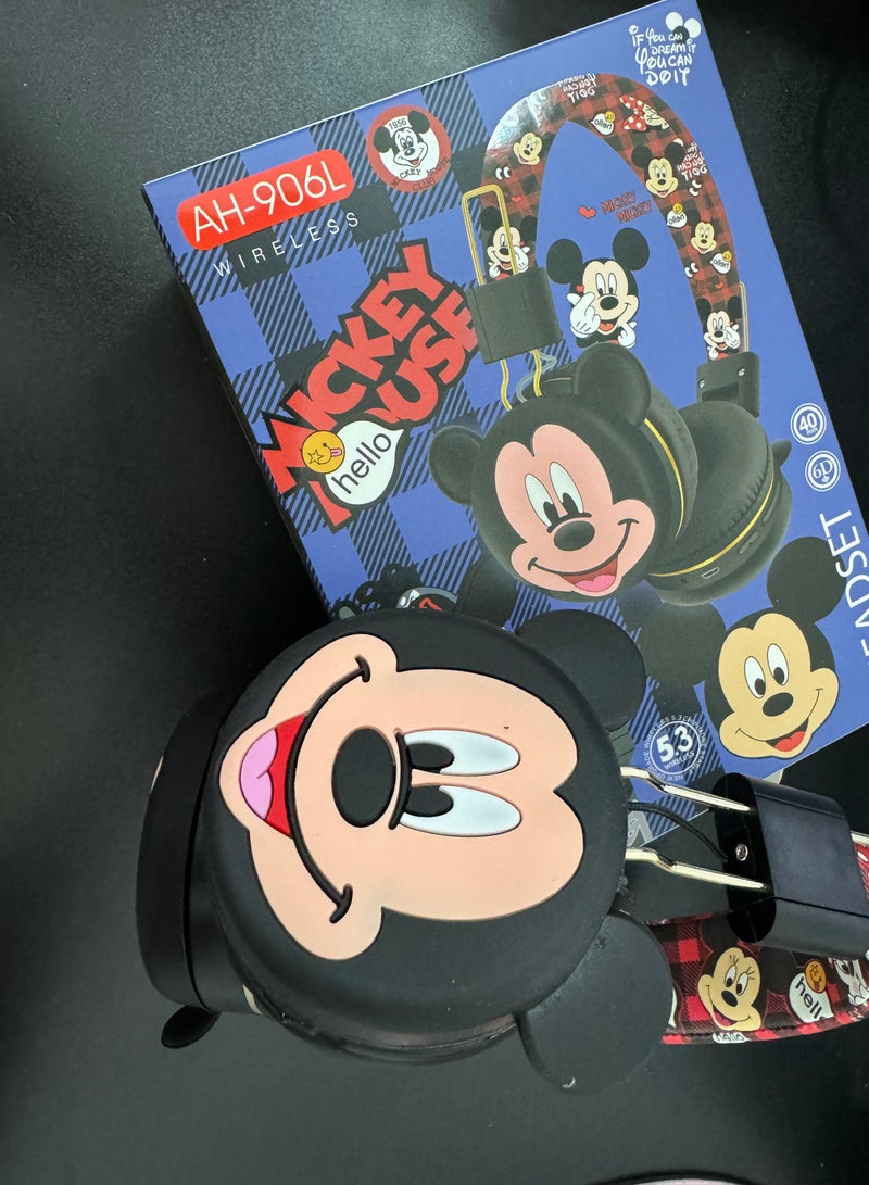 Mickey Black Mickey Mouse Pattern Children's Bluetooth Wireless Headphones, Children's Noise Cancelling Folding Earphones, Children's Stereo Headphones for TF Card, Mobile Phone, Tablet - Image 3