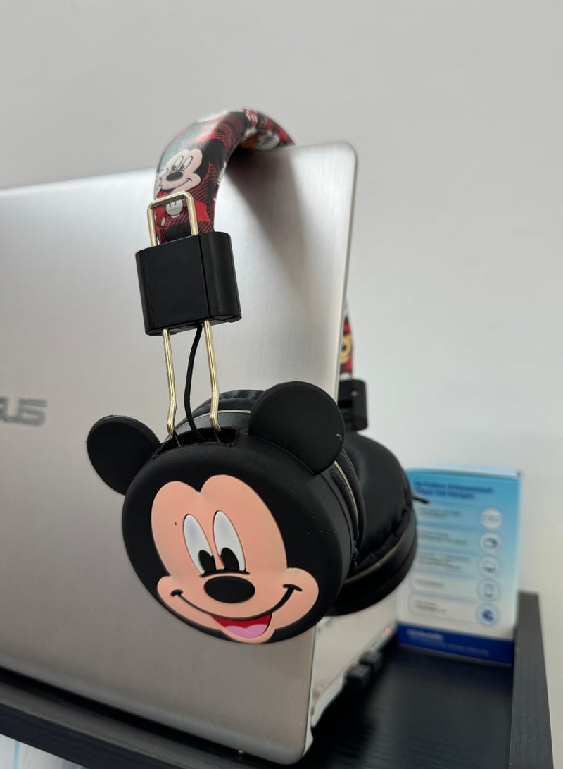 Mickey Black Mickey Mouse Pattern Children's Bluetooth Wireless Headphones, Children's Noise Cancelling Folding Earphones, Children's Stereo Headphones for TF Card, Mobile Phone, Tablet - Image 2