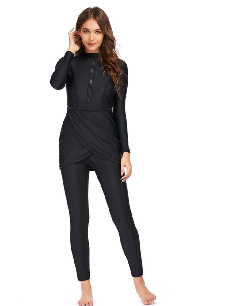 NIBEMINENT 3-Piece Women Conservative Swimsuit Set Muslim Sun Protection Swimwear Swimming Trousers Ladies Beachwear Skirt Bikini Arab Dress - Image 1