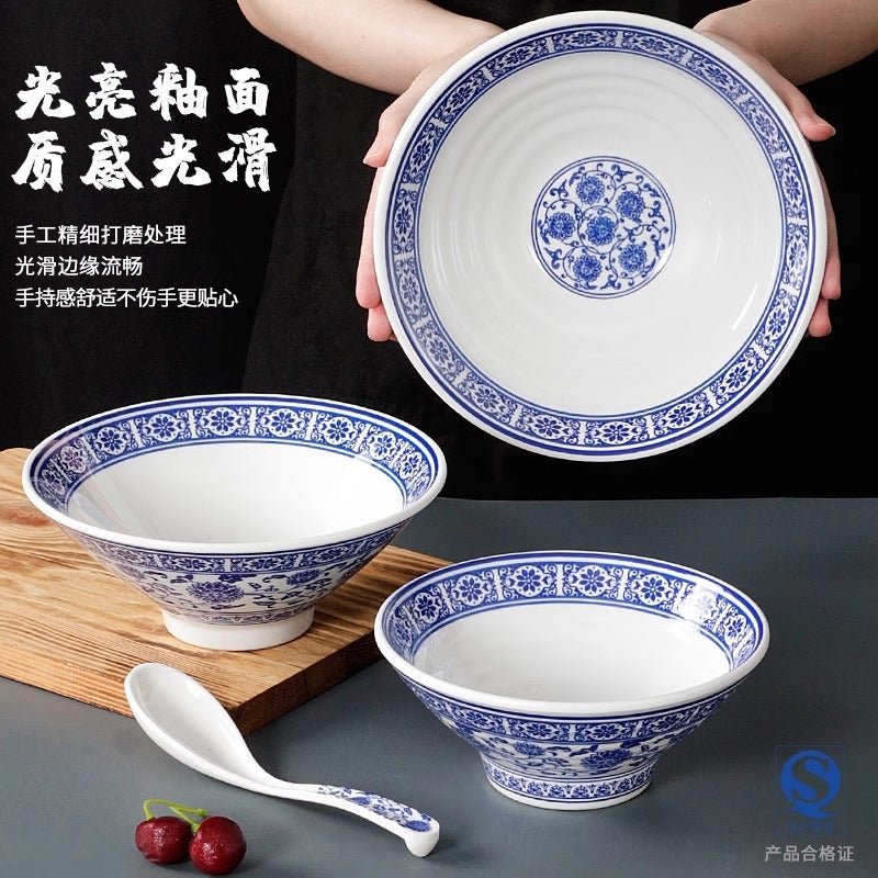 Imitation Blue And White Melamine Tableware Noodle Bowl Commercial Imitation Porcelain Plastic Creative Noodles Ramen Bowl Rice Noodle Soup Bowl Special For Noodle House - Image 4