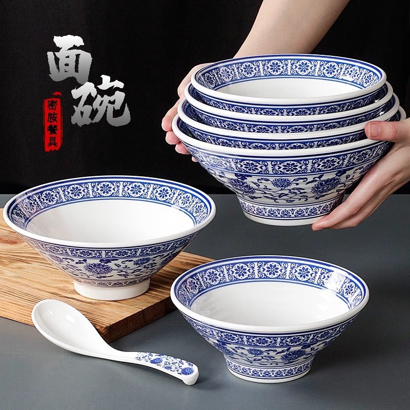 Imitation Blue And White Melamine Tableware Noodle Bowl Commercial Imitation Porcelain Plastic Creative Noodles Ramen Bowl Rice Noodle Soup Bowl Special For Noodle House - Image 2
