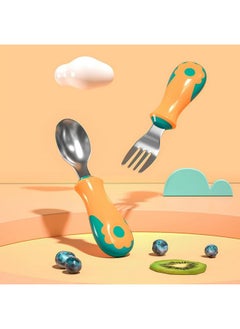 StarAndDaisy Steel Spoon & Fork Set For Babies With Soft Silicone Handle | Non Toxic, Food Safe And Bpa Free | Washable And Reusable.  - Image 1