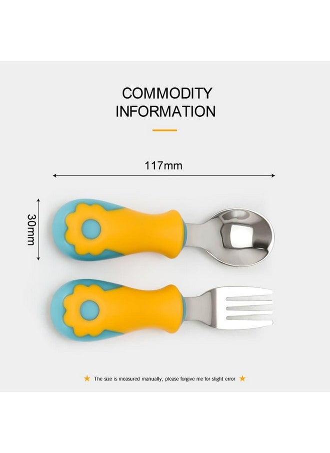 StarAndDaisy - Steel Spoon & Fork Set For Babies With Soft Silicone Handle | Non Toxic, Food Safe And Bpa Free | Washable And Reusable. - Image 1