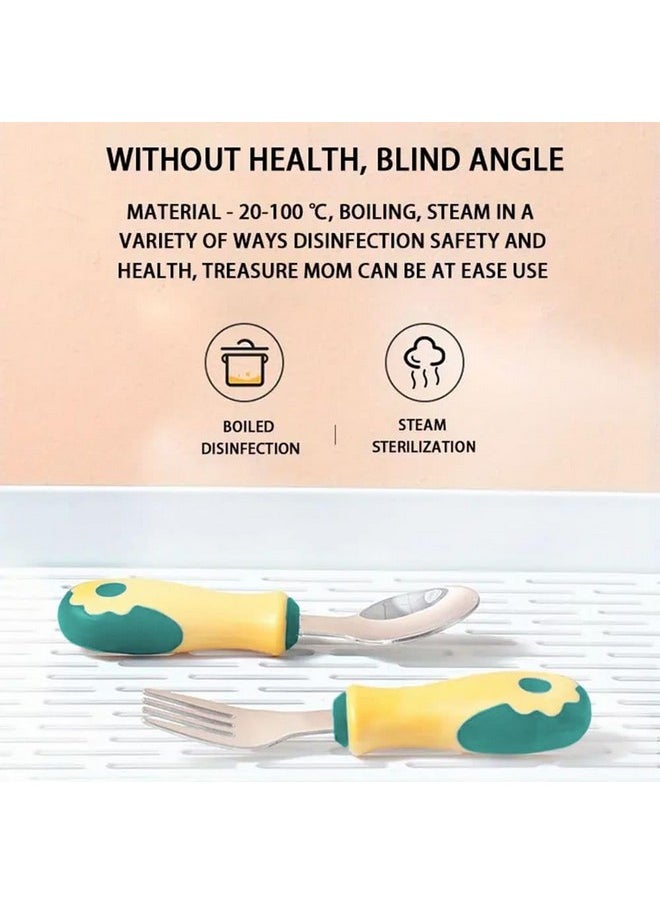 StarAndDaisy - Steel Spoon & Fork Set For Babies With Soft Silicone Handle | Non Toxic, Food Safe And Bpa Free | Washable And Reusable. - Image 1