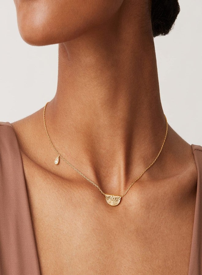 PAVOI 14K Gold Plated Engraved Coin Pendant Necklaces for Women | Byzantine Coin Pendants | Bohemian Necklace, 15mm x 10mm, White Gold, coin - Image 2