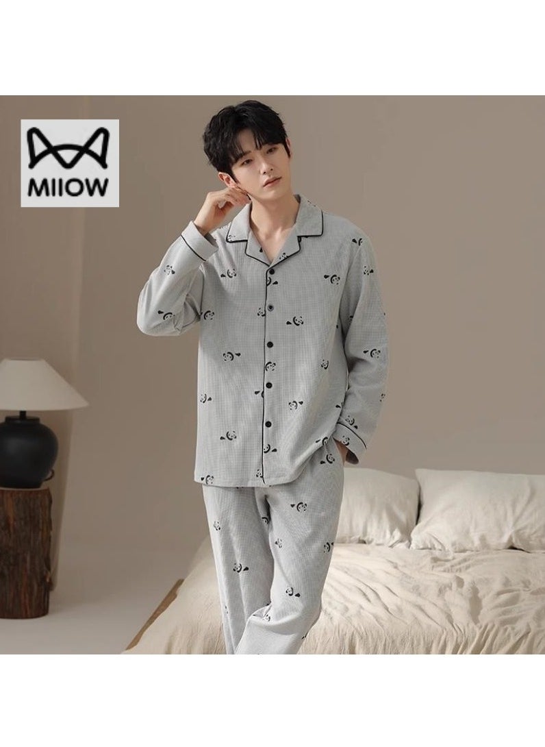 MIIOW - Men's Pure Cotton Casual Long Sleeved Pants Home Suit Can Be Worn Outside - Image 1