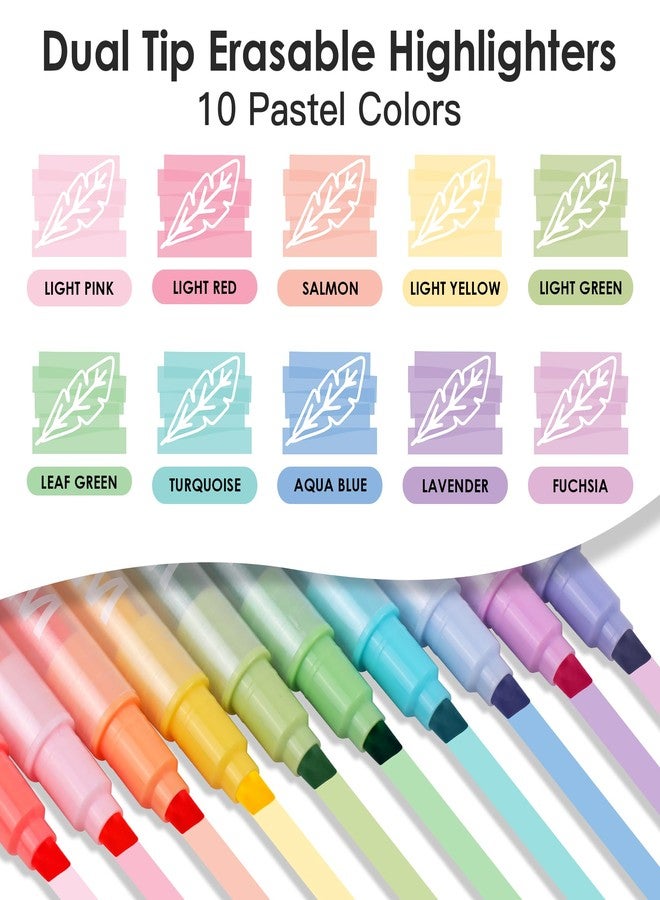HANKU Pastel Erasable Highlighters,10 Pack Chisel Tip,Bible Highlighters Assorted Colors,Erasable Markers for Highlighting and Marking,Smooth Writing Book Journaling,Highlighters Erasable - Image 2