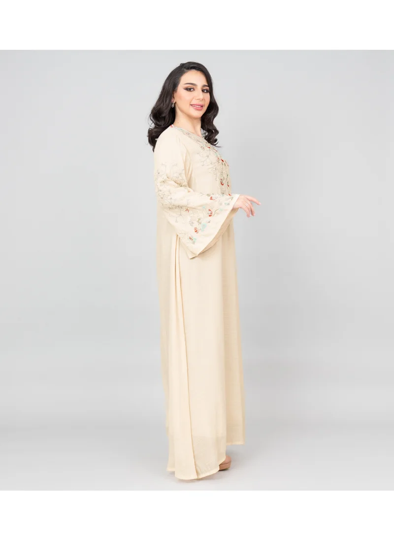 IKKXA Modern Embroidered Jalabiya IK4007 Beige