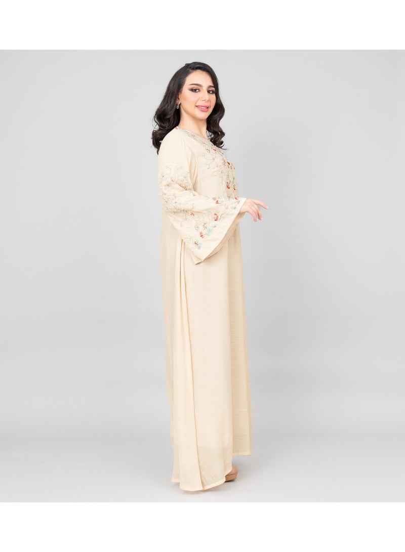 IKKXA Modern Embroidered Jalabiya IK4007 Beige - Image 2