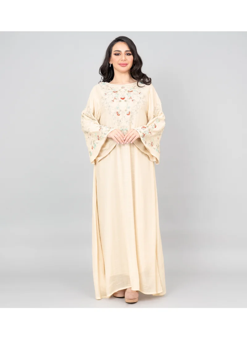 IKKXA Modern Embroidered Jalabiya IK4007 Beige