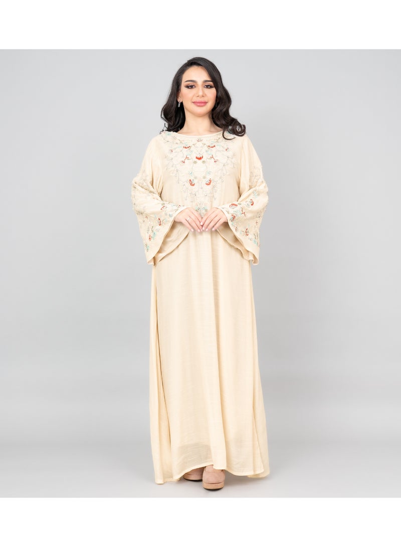 IKKXA Modern Embroidered Jalabiya IK4007 Beige - Image 1