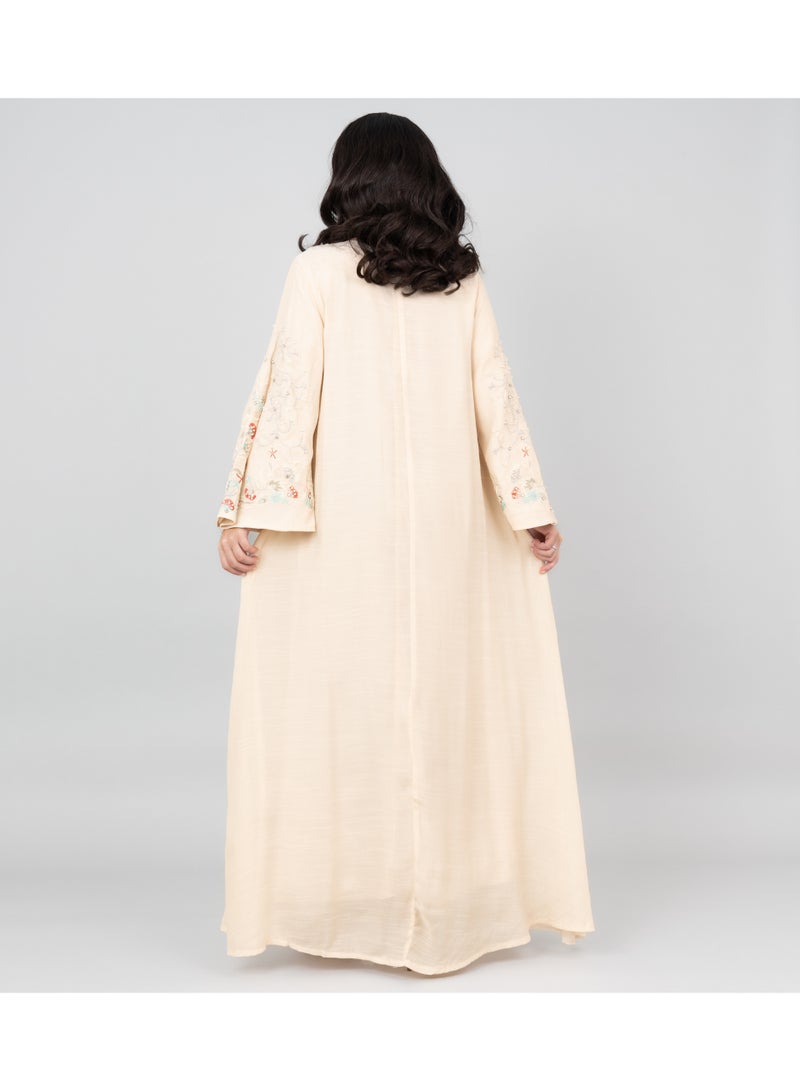 IKKXA Modern Embroidered Jalabiya IK4007 Beige - Image 3