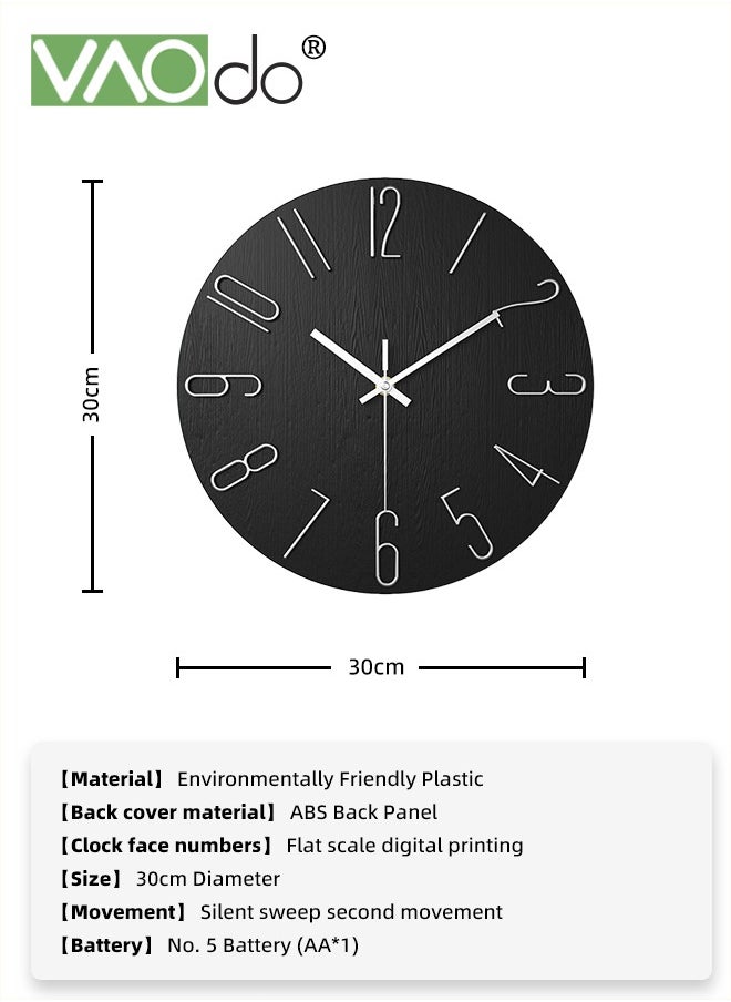 VAOdo Wall Clock 12inch Silent Non-Ticking Modern Style Wooden Wall Clocks Decorative for Office Home Bedroom School Black  - Image 3