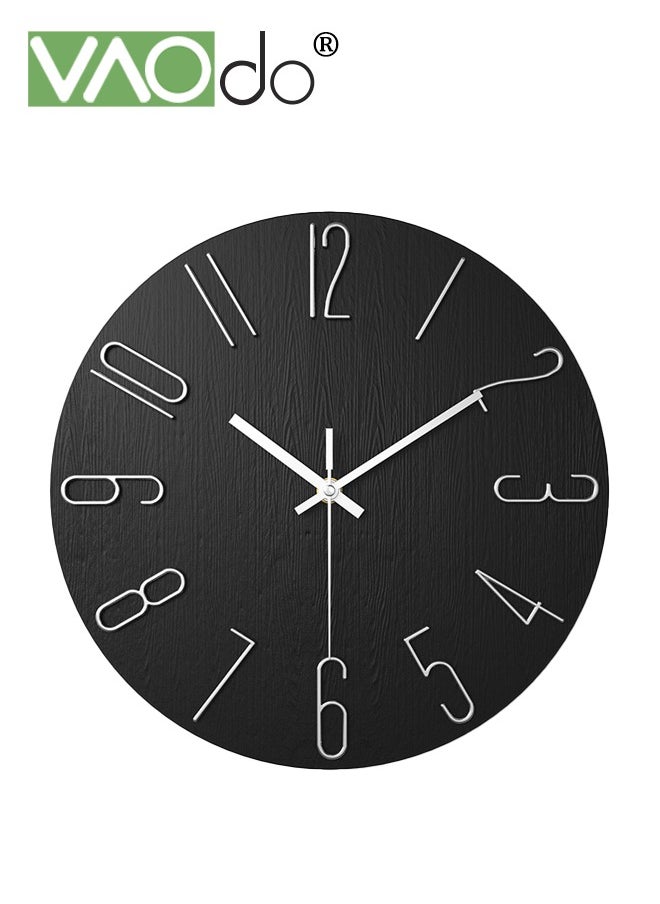 VAOdo Wall Clock 12inch Silent Non-Ticking Modern Style Wooden Wall Clocks Decorative for Office Home Bedroom School Black  - Image 1