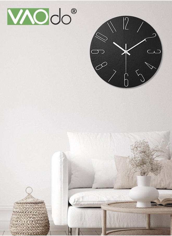 VAOdo Wall Clock 12inch Silent Non-Ticking Modern Style Wooden Wall Clocks Decorative for Office Home Bedroom School Black  - Image 4