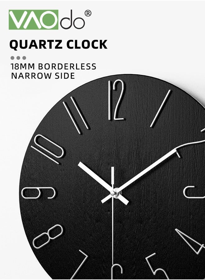 VAOdo Wall Clock 12inch Silent Non-Ticking Modern Style Wooden Wall Clocks Decorative for Office Home Bedroom School Black  - Image 2