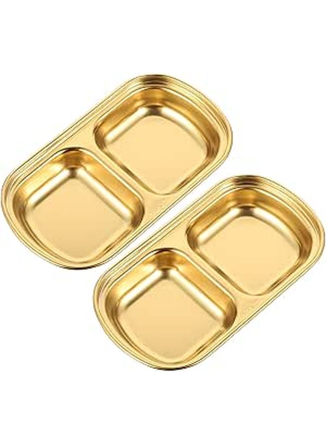 Stainless Steel Double Grid Appetizer Plate Set Salt Pepper Condiment Dish - Image 1