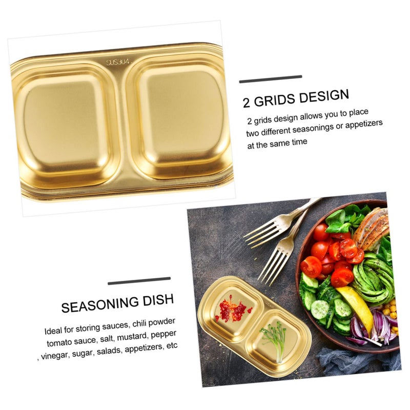 Stainless Steel Double Grid Appetizer Plate Set Salt Pepper Condiment Dish - Image 4