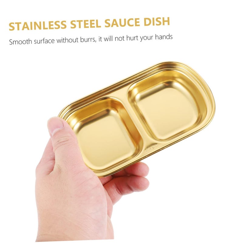 Stainless Steel Double Grid Appetizer Plate Set Salt Pepper Condiment Dish - Image 5