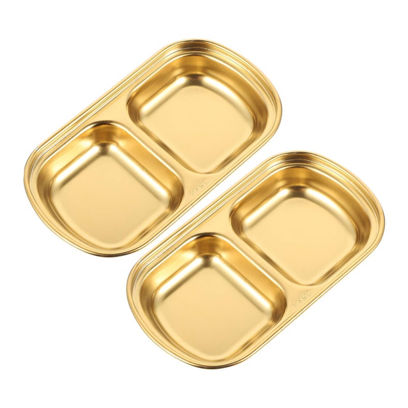 Stainless Steel Double Grid Appetizer Plate Set Salt Pepper Condiment Dish - Image 2