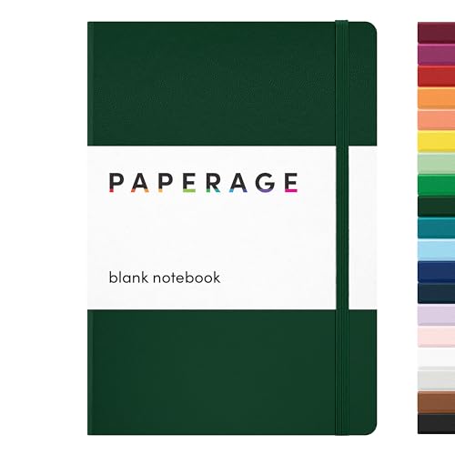 PAPERAGE Blank Journal Notebook, (Dark Green), 160 Pages, Medium 5.6 in x 8 in - 100 GSM Thick Paper – Hardcover Journaling Notebook for Work, School, Note Taking or Sketching - Image 1