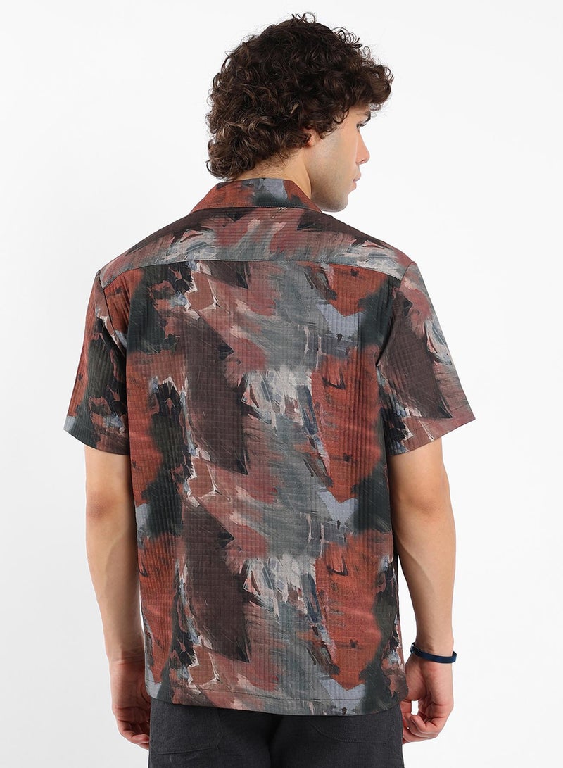 Campus Sutra Men's Chocolate Brown & Midnight Black Abstract Utility Oversized Shirt  - Image 5