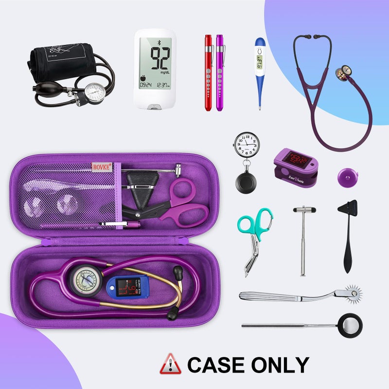 BOVKE Stethoscope Case for 3M Littmann Classic III, Lightweight II S.E, MDF Acoustica Deluxe Stethoscopes - Extra Room for Medical Bandage Scissors EMT Trauma Shear and LED Penlights, Dark Purple - Image 2
