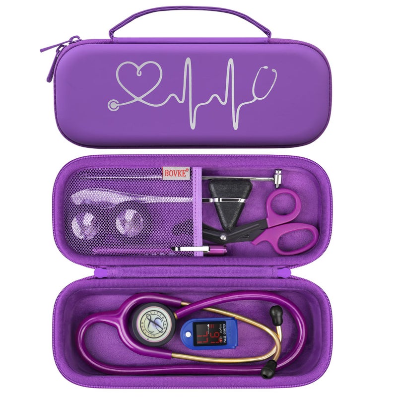 BOVKE Stethoscope Case for 3M Littmann Classic III, Lightweight II S.E, MDF Acoustica Deluxe Stethoscopes - Extra Room for Medical Bandage Scissors EMT Trauma Shear and LED Penlights, Dark Purple - Image 1