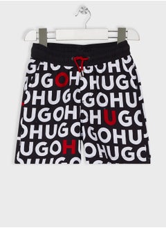 HUGO Kids Aop Logo Swim Shorts  - Image 1