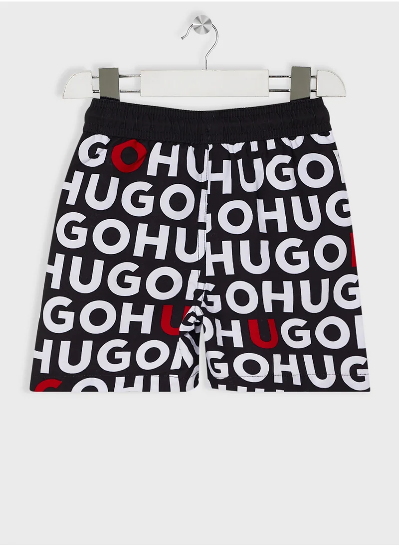 هوجو Kids Aop Logo Swim Shorts