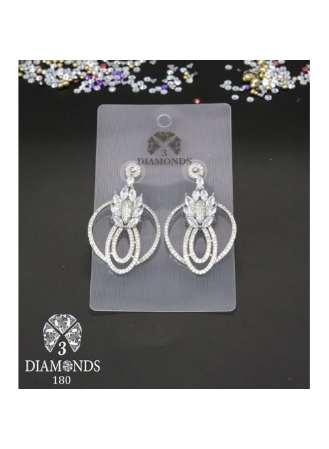 Double Hoop Drop Earrings, Platinum & Rhodium Plated, Zircon Sparkle