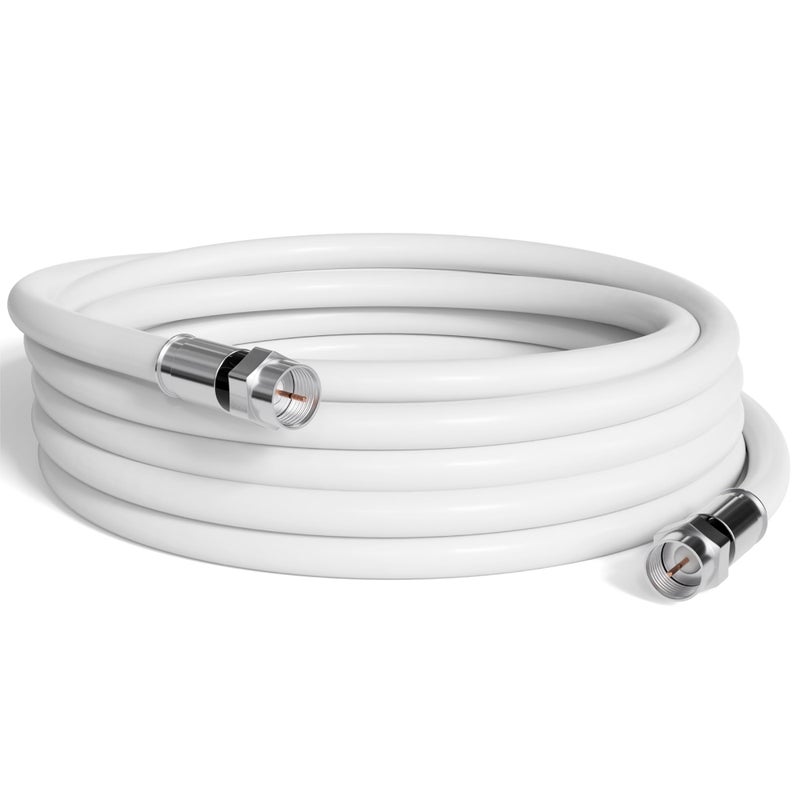 كابل كواكسيال نحاسي صلب بطول 35 قدم من THE CIMPLE CO مع موصلات F81RF كابل كواكسيال رقمي للصوت والفيديو وتلفزيون الكابل والهوائي والإنترنت والأقمار الصناعية باللون الأبيض 35 قدم 10 متر