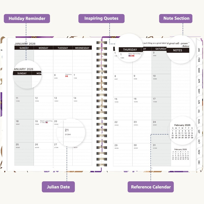 VALOME 2026 Planner, Weekly and Monthly Calendar Planning Book, Jan 2026 - Dec 2026, Academic Agenda Book, Desk Accessories for Home, Office and School Supplies - A5 (6.3'' x 8.5'') - Image 2