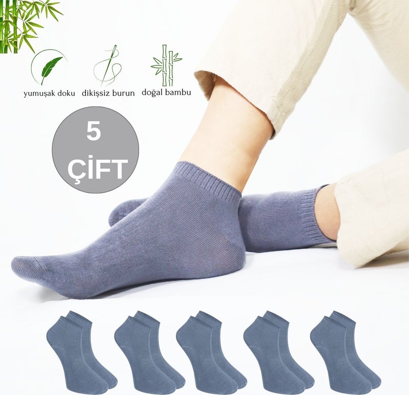 Lüx Kral Luxury King Men's Booties Plain Pattern (5 Pairs) Bamboo Seamless Delicate Woven Perfumed Short Socks  - Image 1