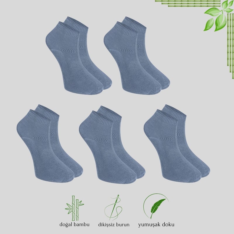 Lüx Kral Luxury King Men's Booties Plain Pattern (5 Pairs) Bamboo Seamless Delicate Woven Perfumed Short Socks  - Image 4